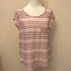 Rose & Thyme pink white patterned cap sleeve blouse Size M New